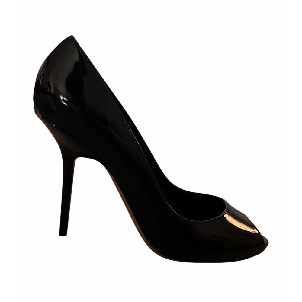 Burberry Black Patent Leather Peep Toe Pumps Size 38.5